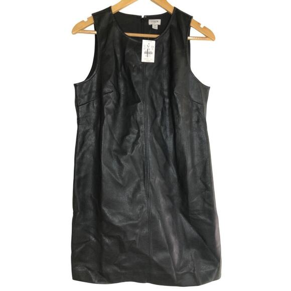 J. Crew Factory Faux Leather Shift Dress Black NWT 10P - Picture 3 of 10